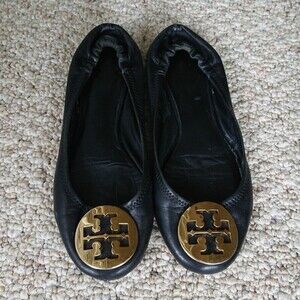 Tory Burch Minnie Travel Leather Ballet Flat size 6 in Black